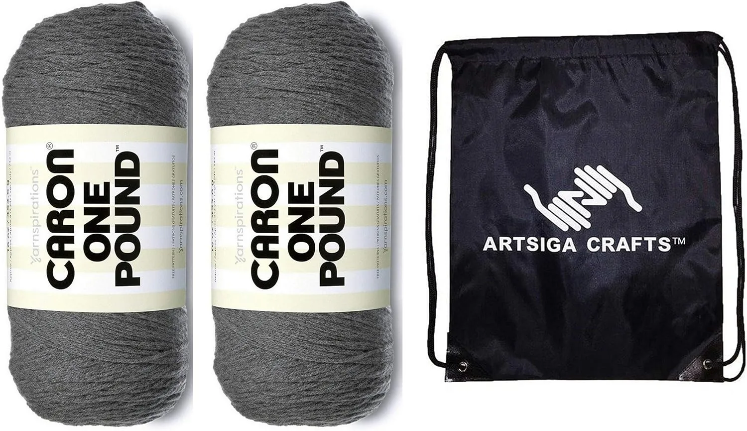 Caron One Pound Medium Grey Mix 294010-10617 (2-Skeins - Same Dye Lot) Worsted Medium #4 Acrylic Yarn for Crocheting and Knitting with Project Bag