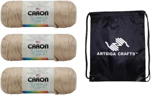 Caron Simply Soft Solids Bone H97003-9703 (3-Skeins - Same Dye Lot) Worsted Medium #4 Acrylic Yarn for Crocheting and Knitting with Project Bag