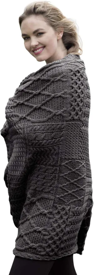 Carraig Donn Aran Woollen Mills Irish Blanket 100% Merino Wool Throw Made in Ireland Patchwork Design (107 x 152 cm), Merino Derby