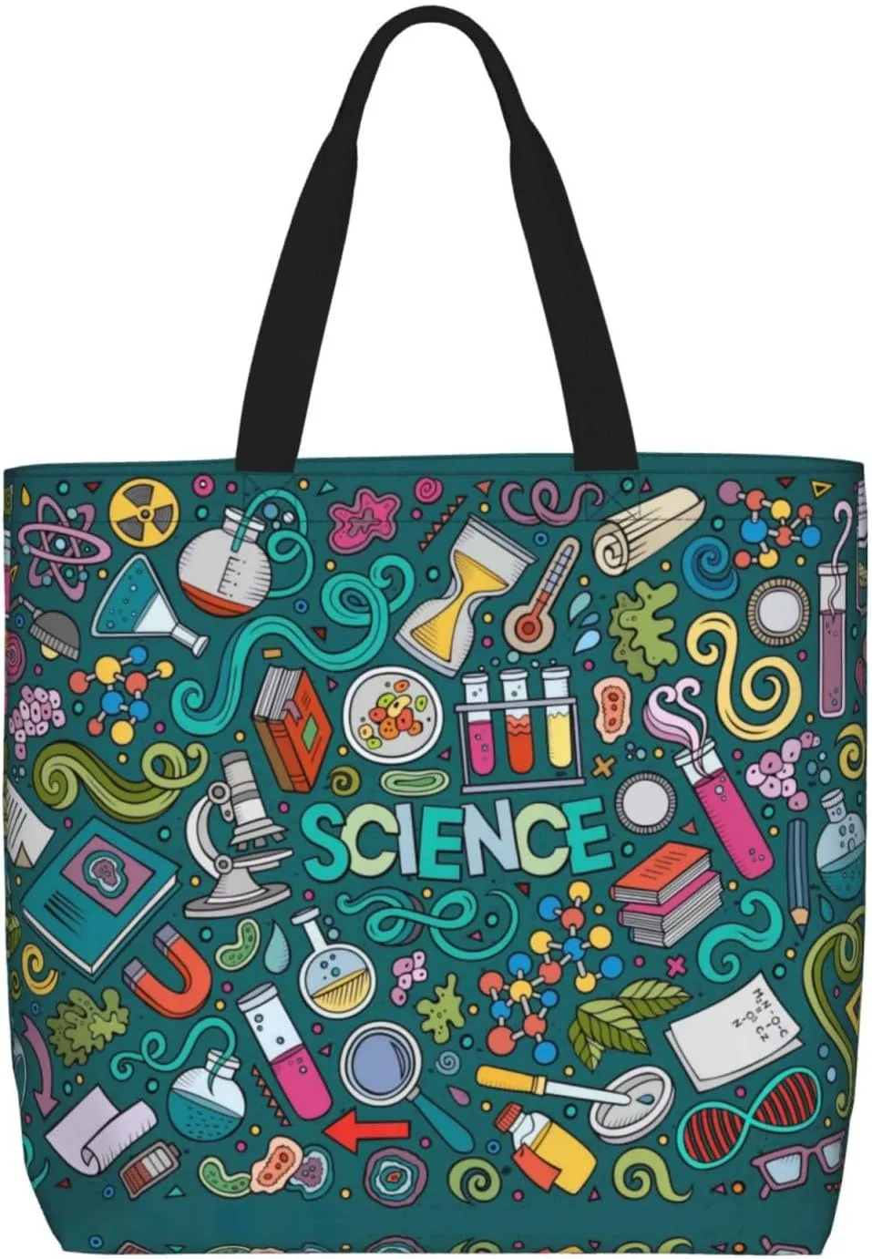 Cartoon Science Theme Print Tote Bag For Women Shoulde Bag Handbag Reusable Grocery Bags For Office,Shopping,Travel