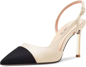 Castamere High Heel Pointed Cap Toe Slingback Pumps Wedding Prom Patchwork 3.3 Inches Heels