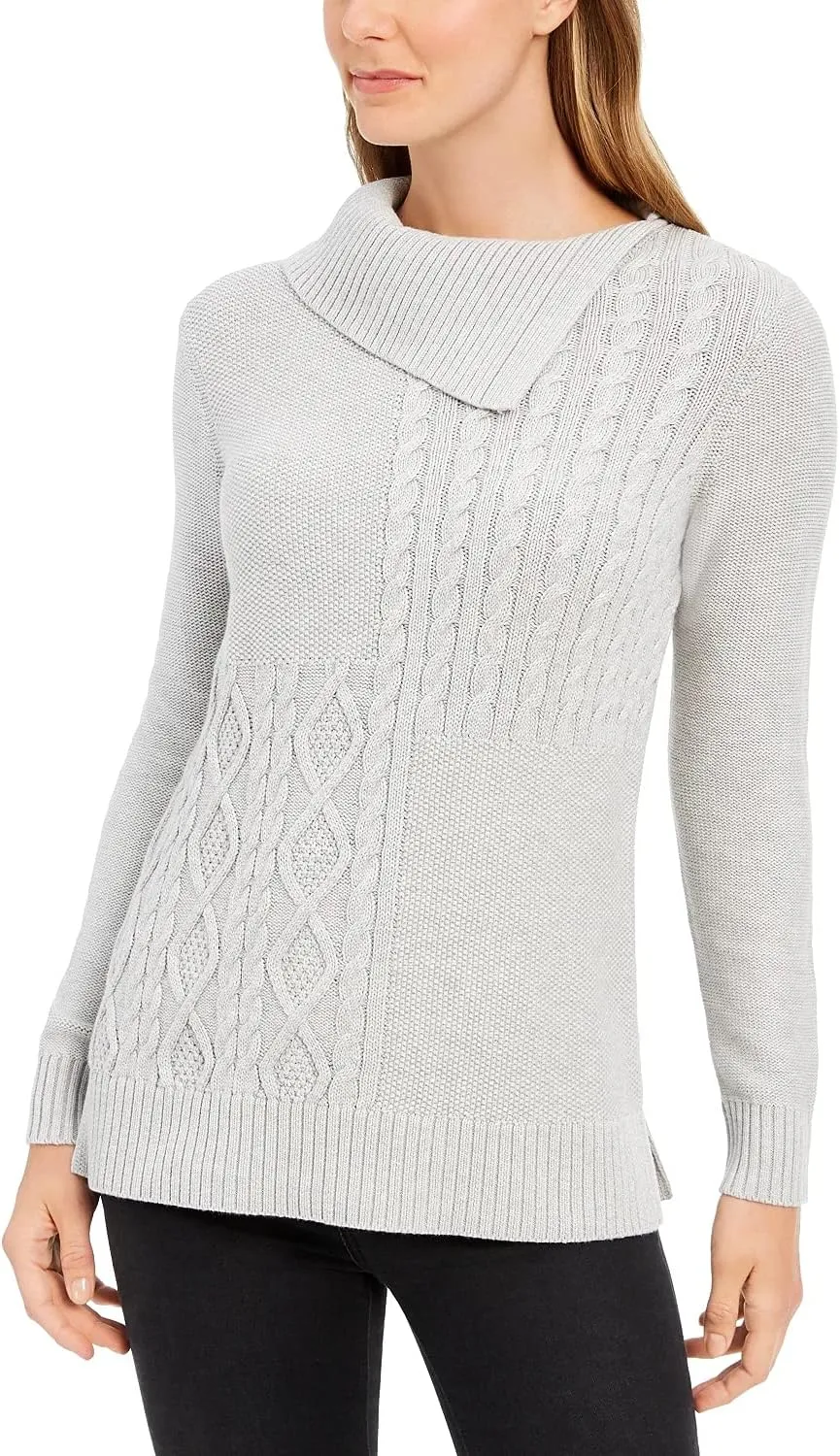 Charter Club Womens Patchwork Stitch Pullover Sweater