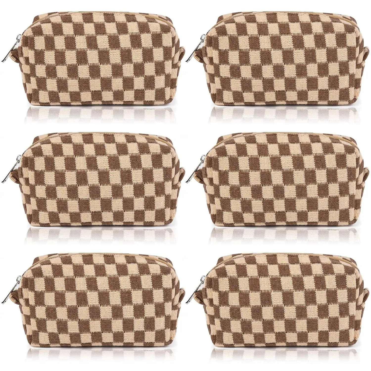 Checkered Makeup Bag Preppy Cosmetic Bag Bulk Brown Makeup Pouch Personalize Travel Toiletry Bag Organizer Cute DIY Makeup Brushes Storage Bag for Women