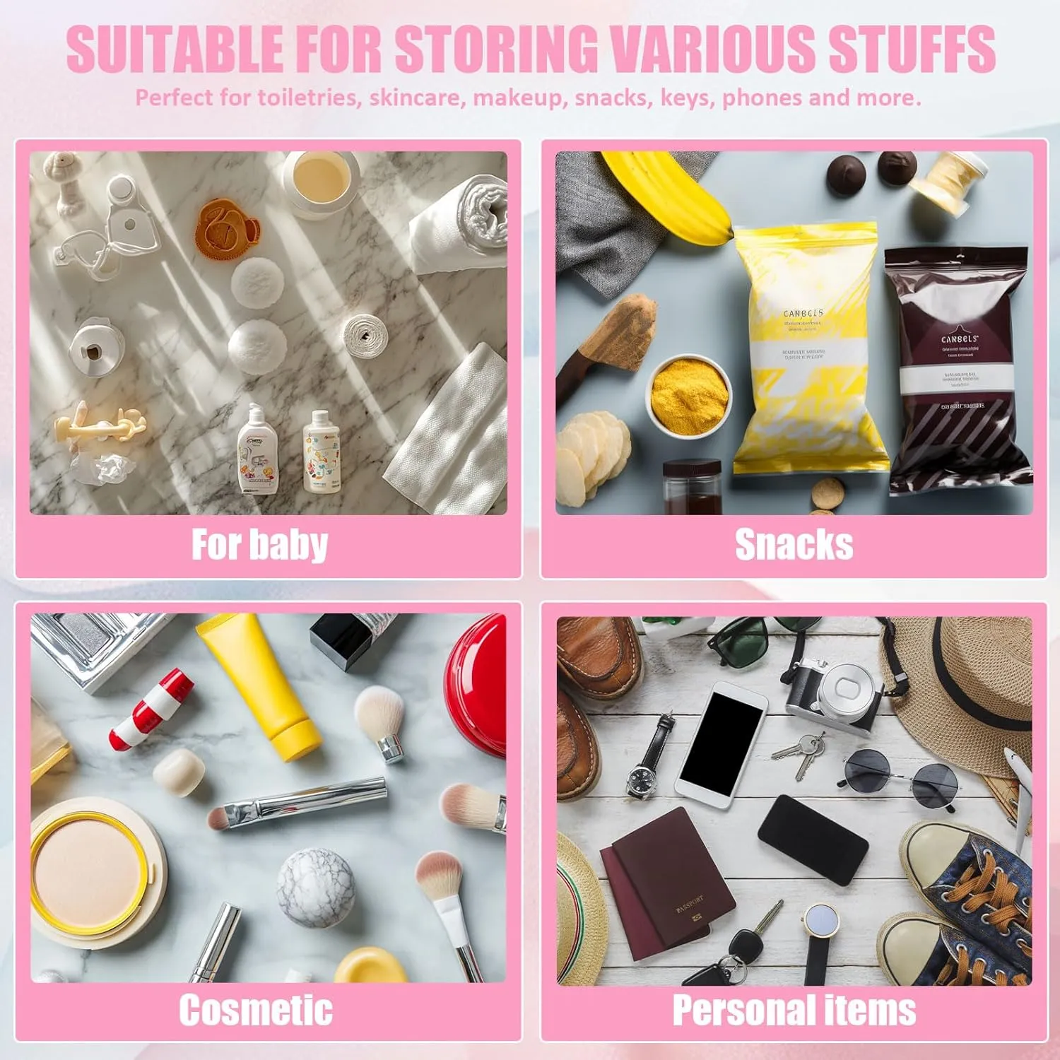 Chenille Letter Clear Makeup Bags, Clear Snacks Bag for Travel, Preppy Patch Nylon Cosmetic Bag with Handles and Zipper, Waterproof Large Clear Travel Toiletry Bag Storage Bag for Women Pink