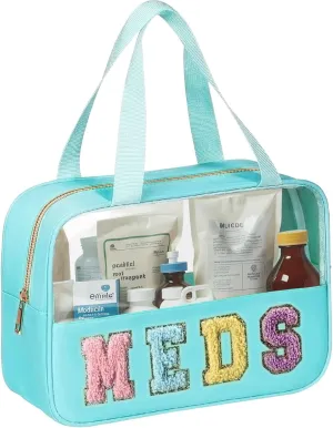 Chenille Letter Patch Clear Travel Bags, Preppy PVC&Nylon Makeup Bag with Handle and Zipper, Waterproof Large Clear Travel Toiletry Bag Storage Bag for Women Girls