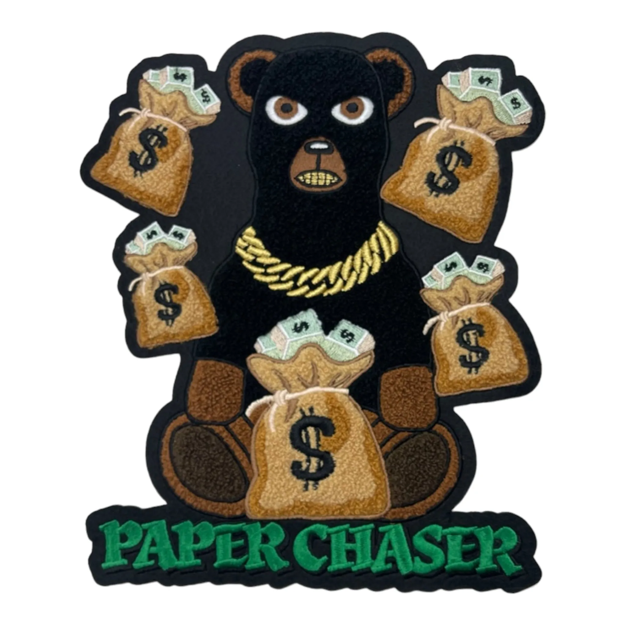 Chenille Paper Chaser Bear Patch for Clothing and Bags