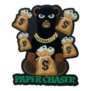 Chenille Paper Chaser Bear Patch for Clothing and Bags