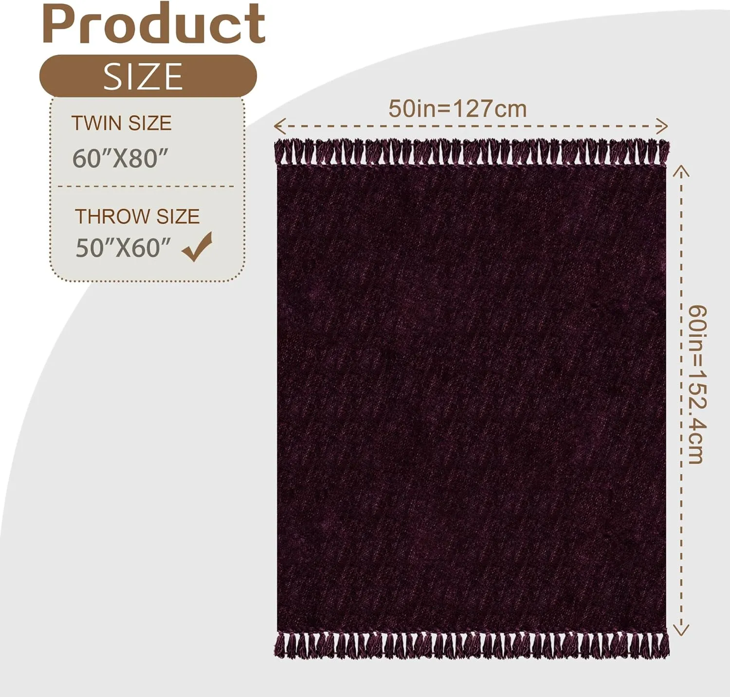 Chenille Throw Blanket for Couch with Tassels,50"X60" Soft Cozy Lightweight Knitted Boho Decorative Blankets for Bed and Sofa,Aubergine