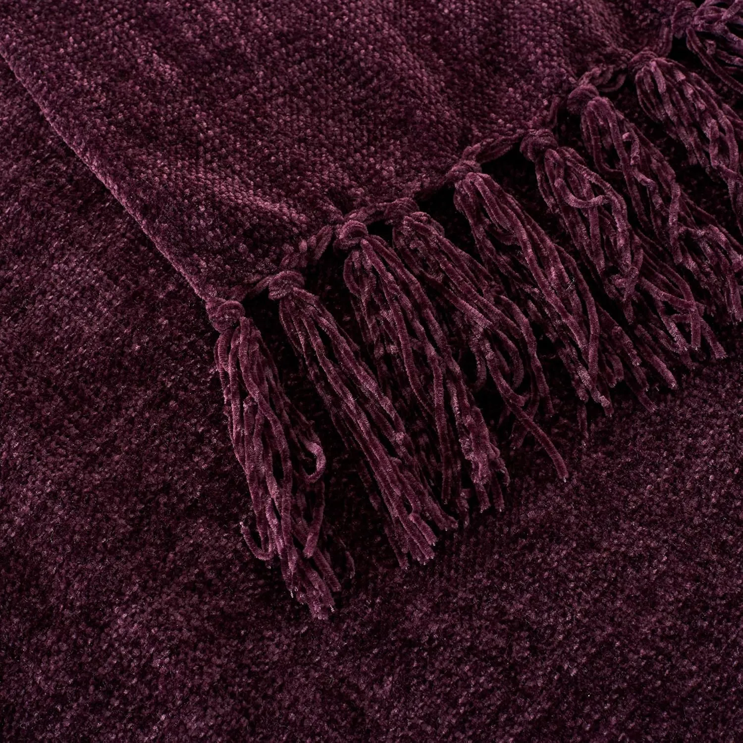 Chenille Throw Blanket for Couch with Tassels,50"X60" Soft Cozy Lightweight Knitted Boho Decorative Blankets for Bed and Sofa,Aubergine