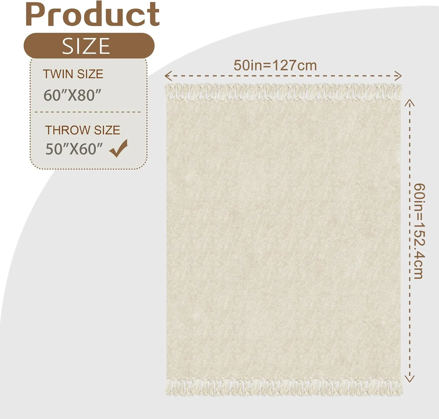 Chenille Throw Blanket for Couch with Tassels,50"X60" Soft Cozy Lightweight Knitted Boho Decorative Blankets for Bed and Sofa,Cream
