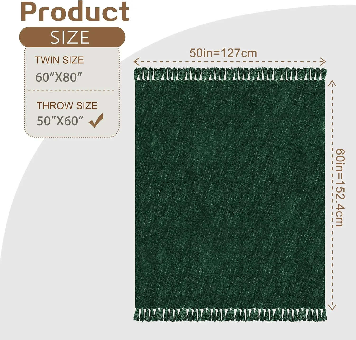 Chenille Throw Blanket for Couch with Tassels,50"X60" Soft Cozy Lightweight Knitted Boho Decorative Blankets for Bed and Sofa,Dark Green