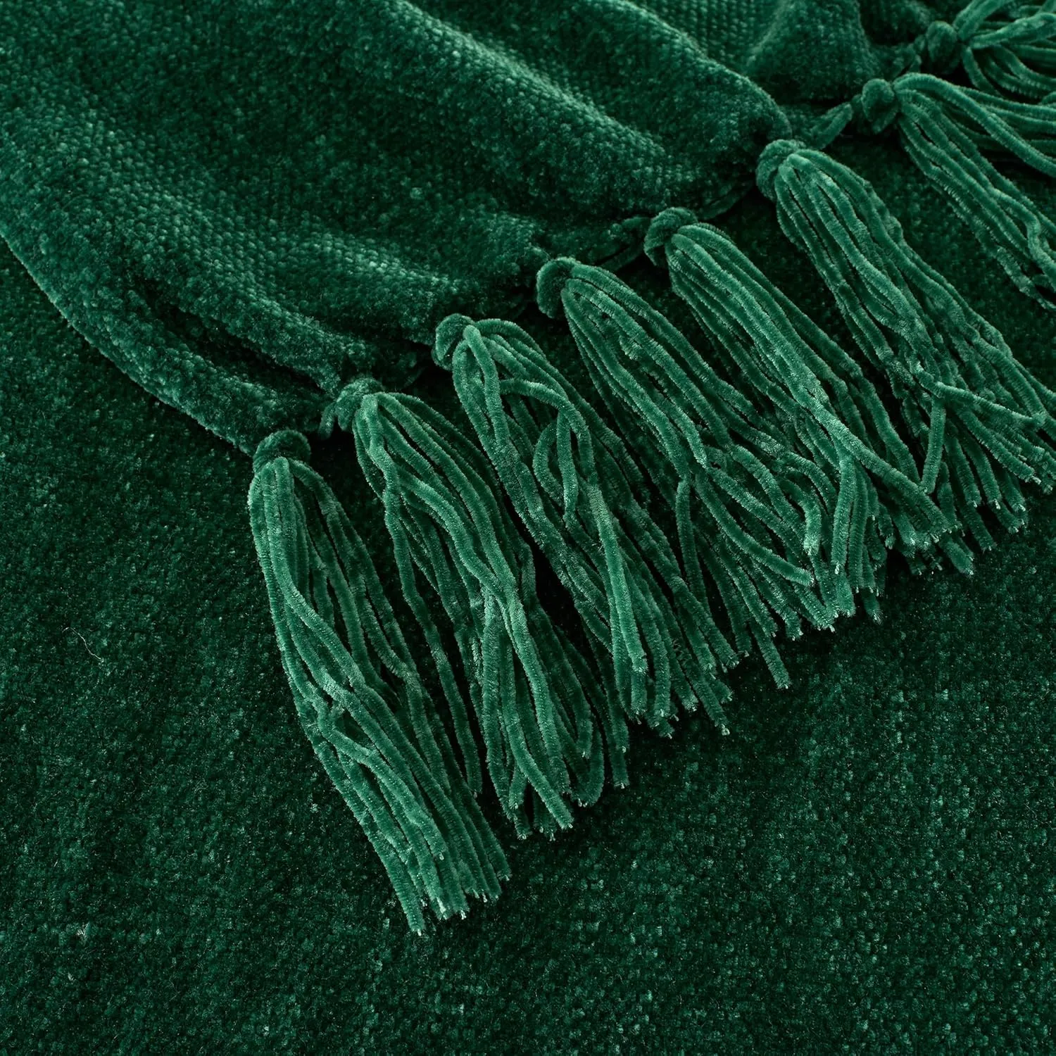 Chenille Throw Blanket for Couch with Tassels,50"X60" Soft Cozy Lightweight Knitted Boho Decorative Blankets for Bed and Sofa,Dark Green