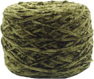 Chenille Velvet 250g Army Green Bulky Vegan Soft Yarn - Polyester Blended Cotton - Hand Knitting & Crochet for Clothing, Hat, Scarf, Blanket