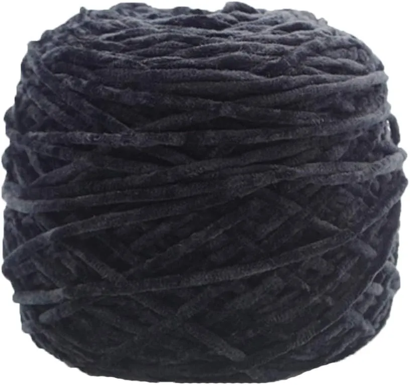 Chenille Velvet Yarn - 250g Black Bulky Vegan Soft Yarn for Knitting & Crochet - Polyester Blended Cotton - Ideal for Clothing, Hats, Scarves & Blankets