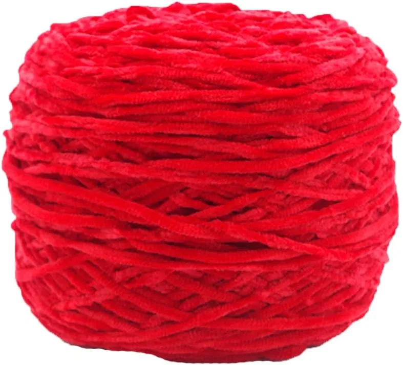 Chenille Velvet Yarn - 250g Bright Red Bulky Vegan Soft Yarn Velvet Knitting & Crochet Thread for Clothing, Hat, Scarf, Blanket