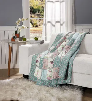 Chezmoi Collection Abbi 1-Piece Garden Floral Shabby Chic Throw Pre-Washed Cotton Ruffle Trim Patchwork Throw Blanket
