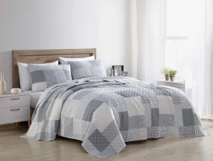 Chezmoi Collection Anderson 3-Piece Printed Patchwork Quilt Set - Plaid Checkered Stripe Coverlet - Pre-Washed Microfiber Lightweight Reversible Bedspread, Queen Size