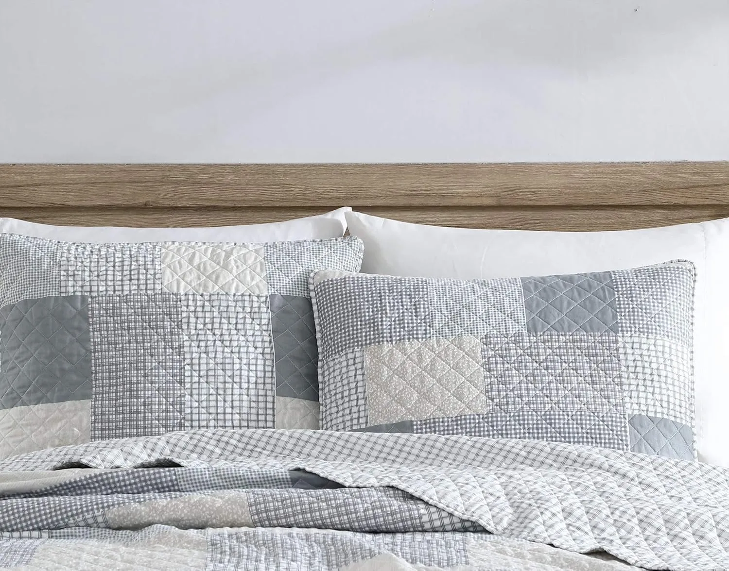 Chezmoi Collection Anderson 3-Piece Printed Patchwork Quilt Set - Plaid Checkered Stripe Coverlet - Pre-Washed Microfiber Lightweight Reversible Bedspread, Queen Size