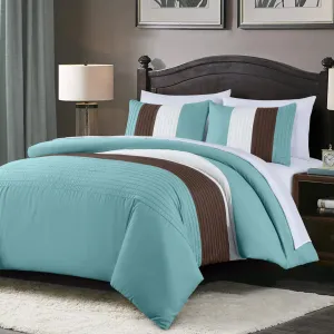 Chezmoi Collection Briar 7-Piece Queen Bed in a Bag - All Season Lightweight Microfiber Comforter Set - Includes Sheets & Shams - Blue/Brown/Beige Pleated Stripe Design
