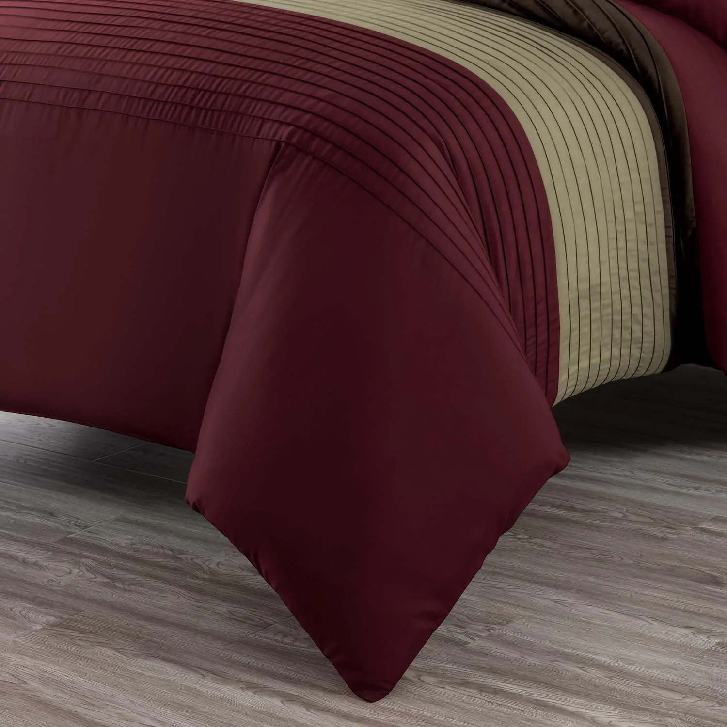Chezmoi Collection Briar 7-Piece Queen Bed in a Bag - All Season Lightweight Microfiber Comforter Set - Includes Sheets & Shams - Burgundy/Coffee/Brown Pleated Stripe Design