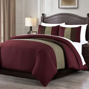 Chezmoi Collection Briar 7-Piece Queen Bed in a Bag - All Season Lightweight Microfiber Comforter Set - Includes Sheets & Shams - Burgundy/Coffee/Brown Pleated Stripe Design
