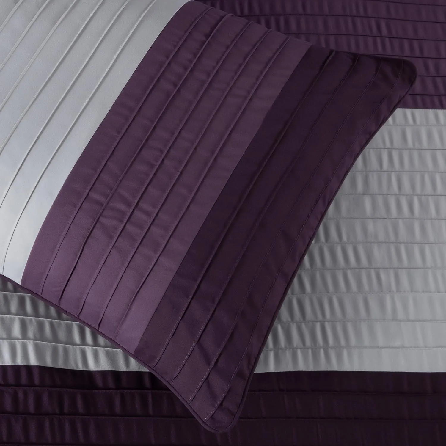 Chezmoi Collection Briar 7-Piece Queen Bed in a Bag - All Season Lightweight Microfiber Comforter Set - Includes Sheets & Shams - Purple/Lavender/Gray Pleated Stripe Design