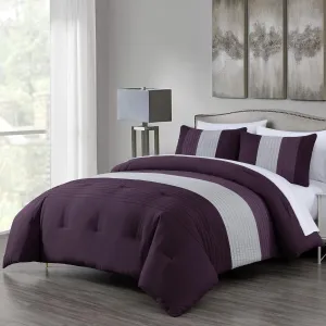 Chezmoi Collection Briar 7-Piece Queen Bed in a Bag - All Season Lightweight Microfiber Comforter Set - Includes Sheets & Shams - Purple/Lavender/Gray Pleated Stripe Design