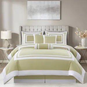 Chezmoi Collection Caprice 7-Piece Hotel Style Comforter Set - Tan/White Square Pattern Modern Color Block Bedding with Decorative Pillows - Luxurious Lightweight All Season Bed Set, California King