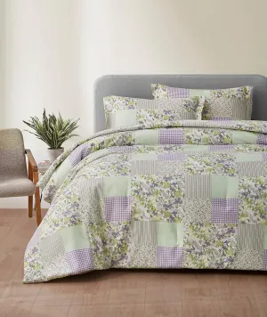 Chezmoi Collection Daisy 3-Piece Printed Patchwork Comforter Set - Purple Butterfly Botanical Candy Stripe Checkered - Microfiber Lightweight Reversible Bedding, Full Size