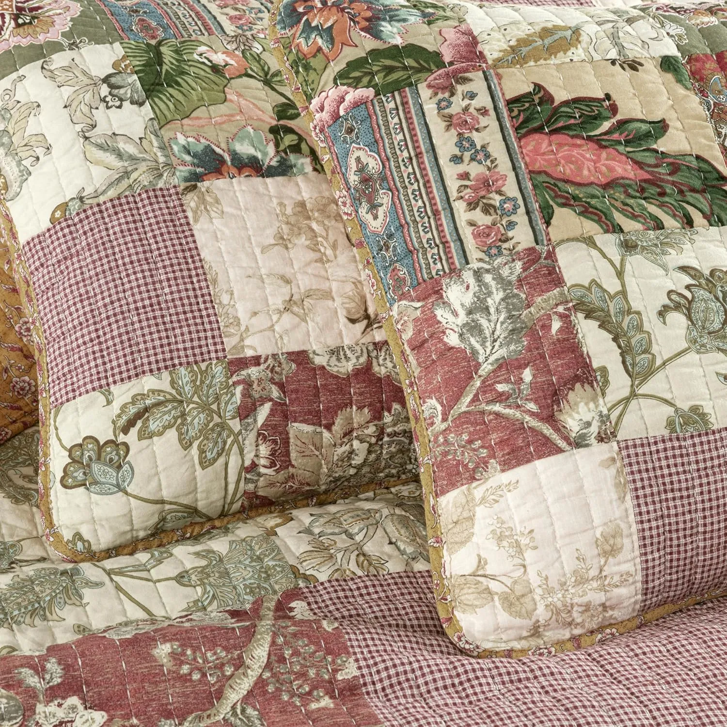 Chezmoi Collection Delaney 3-Piece Floral Patchwork Pre-Washed 100% Cotton Quilt Set, King