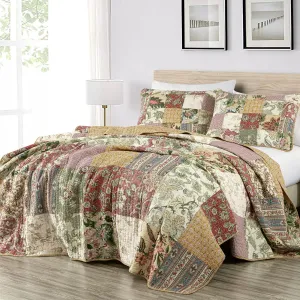 Chezmoi Collection Delaney 3-Piece Floral Patchwork Pre-Washed 100% Cotton Quilt Set, King