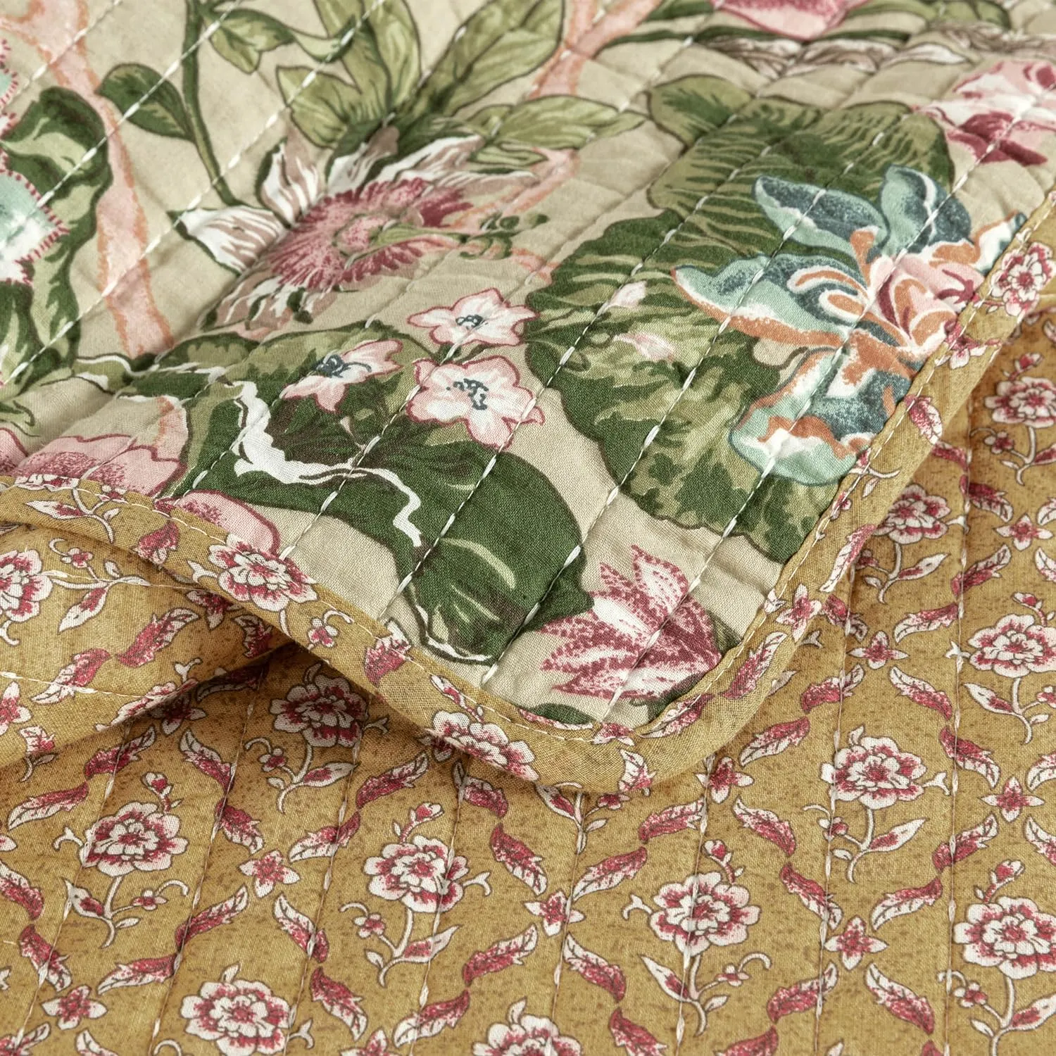 Chezmoi Collection Delaney 3-Piece Floral Patchwork Pre-Washed 100% Cotton Quilt Set, King