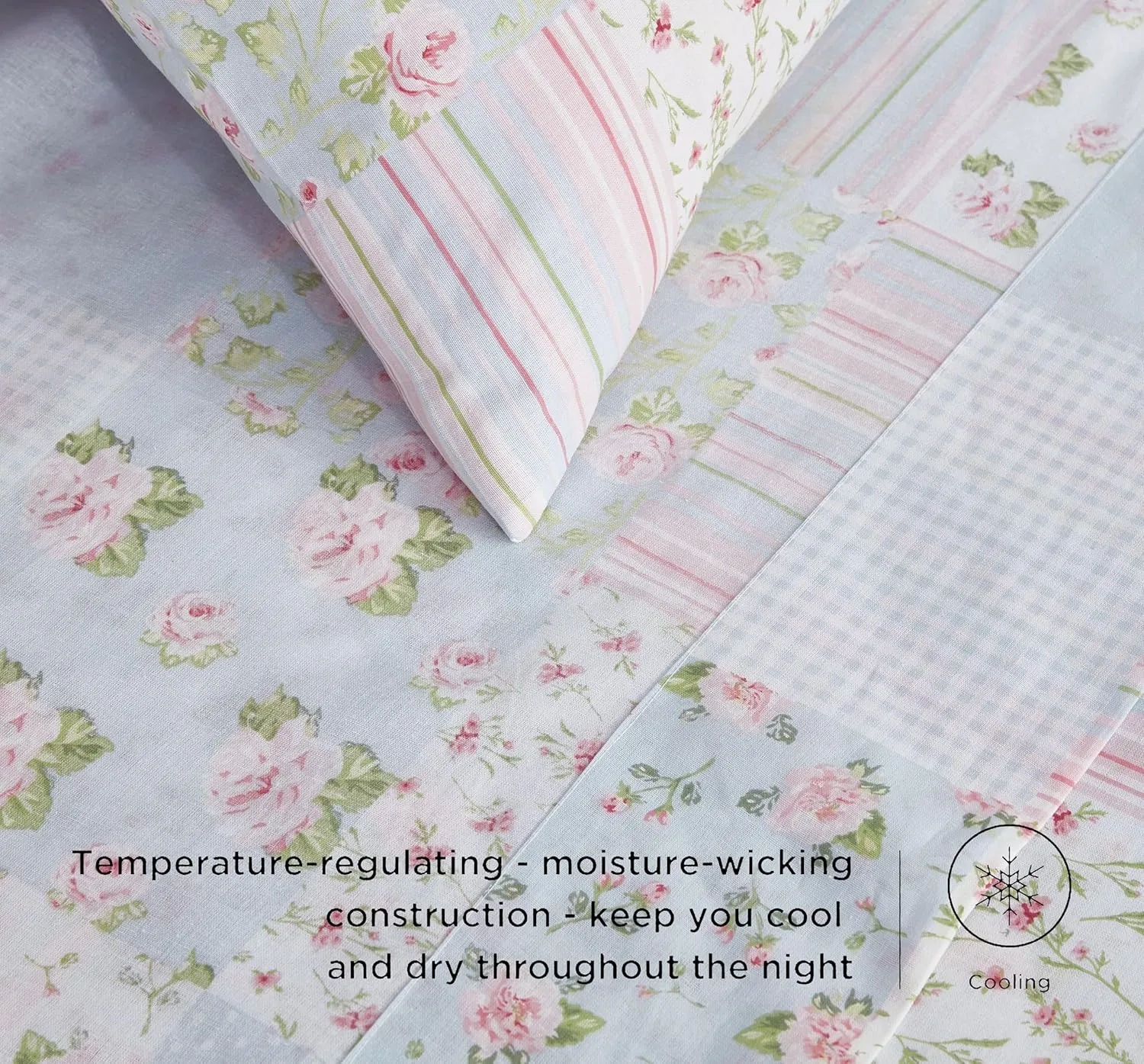 Chezmoi Collection Holly 3-Piece Floral Patchwork Cotton Sheet Set Twin - Flower Floral Candy Stripe Polka Dots Patchwork Printed 100% Cotton Bed Sheets