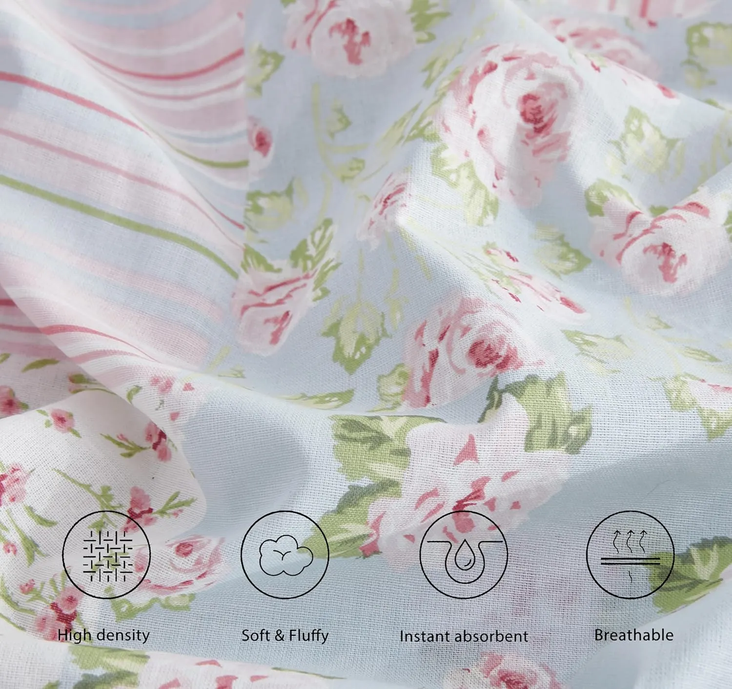 Chezmoi Collection Holly 3-Piece Floral Patchwork Cotton Sheet Set Twin - Flower Floral Candy Stripe Polka Dots Patchwork Printed 100% Cotton Bed Sheets