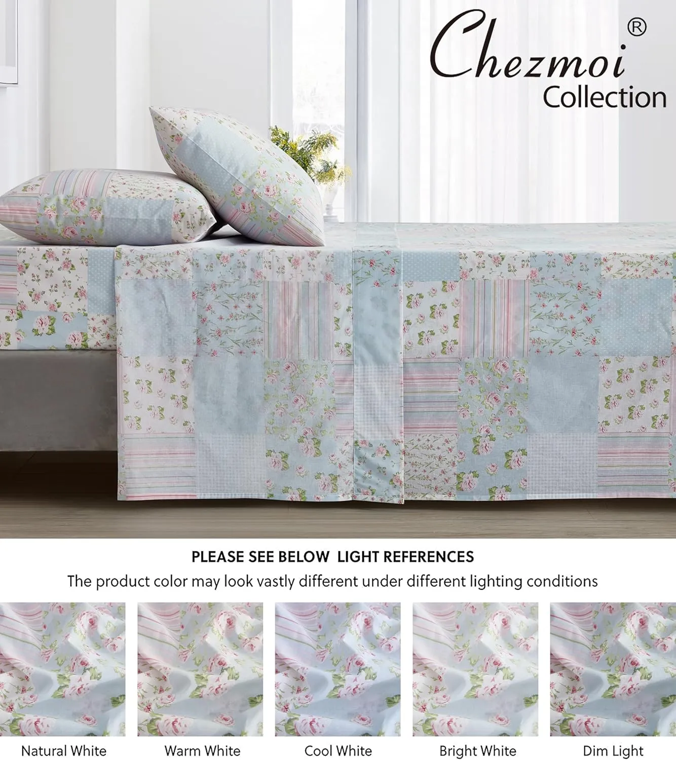 Chezmoi Collection Holly 3-Piece Floral Patchwork Cotton Sheet Set Twin - Flower Floral Candy Stripe Polka Dots Patchwork Printed 100% Cotton Bed Sheets
