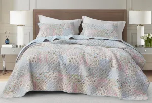 Chezmoi Collection Holly 3-Piece Printed Patchwork Cotton Quilt Set - Flower Floral Candy Stripe Polka Dots - Stone Washed Lightweight Bedspread, Queen Size