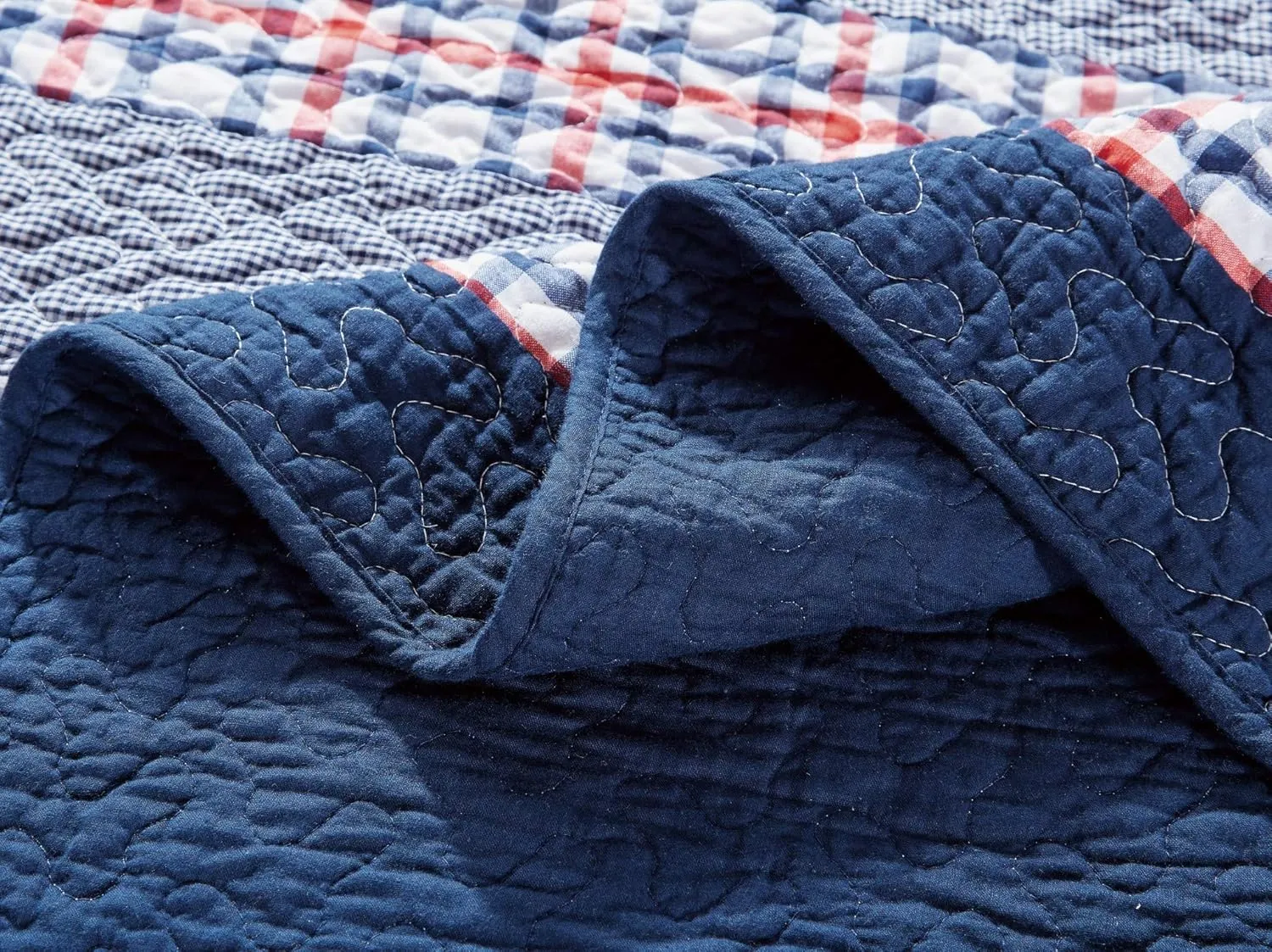 Chezmoi Collection Milton 5-Piece Plaid Checkered Striped Quilted Daybed Cover Set, Washed Cotton Quilt Set, Daybed Size