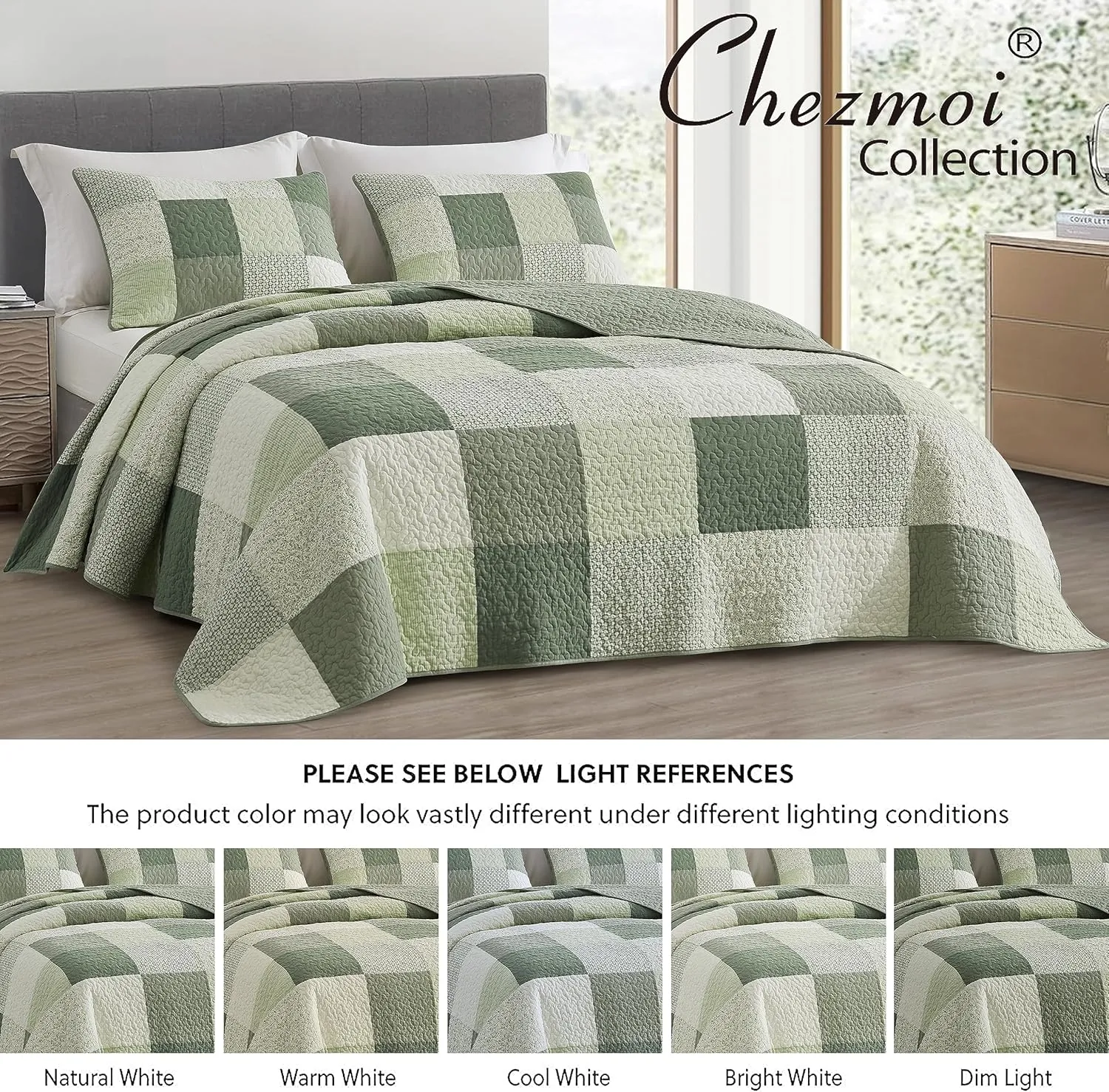 Chezmoi Collection Orna 2-Piece Chic Patchwork Quilt Set - Green Floral Patch Coverlet - Pre-Washed Cotton Lightweight Reversible Bedspread, Twin Size