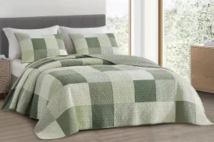 Chezmoi Collection Orna 2-Piece Chic Patchwork Quilt Set - Green Floral Patch Coverlet - Pre-Washed Cotton Lightweight Reversible Bedspread, Twin Size