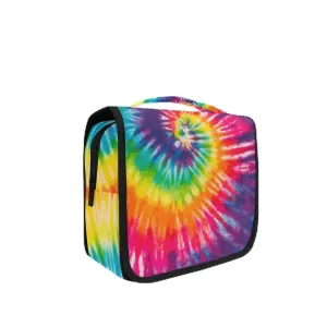 Chic Abstract Swirl Colorful Rainbow Tie Dye Hanging Toiletry Bag - Large Capacity Women Travel Business Cosmetic Organizer Portable Makeup Pouch with Sturdy Hook