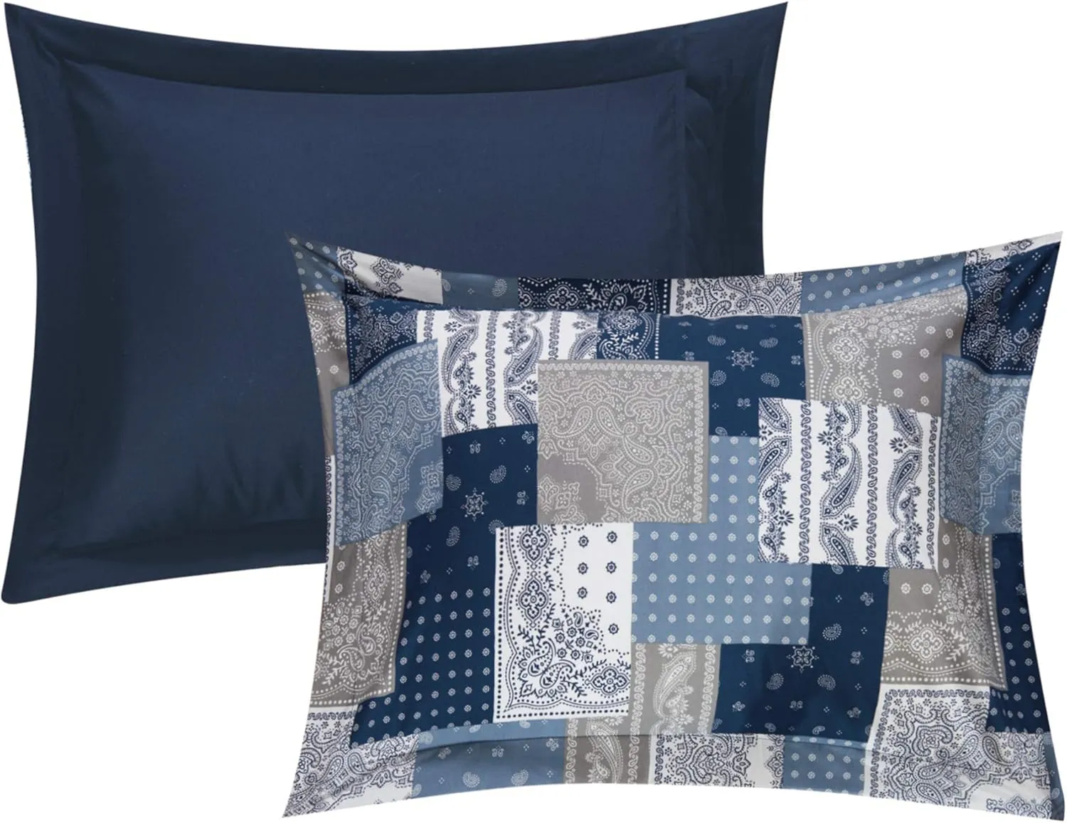 Chic Home Millennia 8 Piece Reversible Comforter Patchwork Bohemian Paisley Print Design Bed in a Bag-Sheet Set Pillowcases Decorative Pillow Shams Included, Queen, Blue