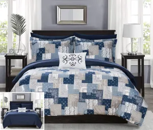 Chic Home Millennia 8 Piece Reversible Comforter Patchwork Bohemian Paisley Print Design Bed in a Bag-Sheet Set Pillowcases Decorative Pillow Shams Included, Queen, Blue