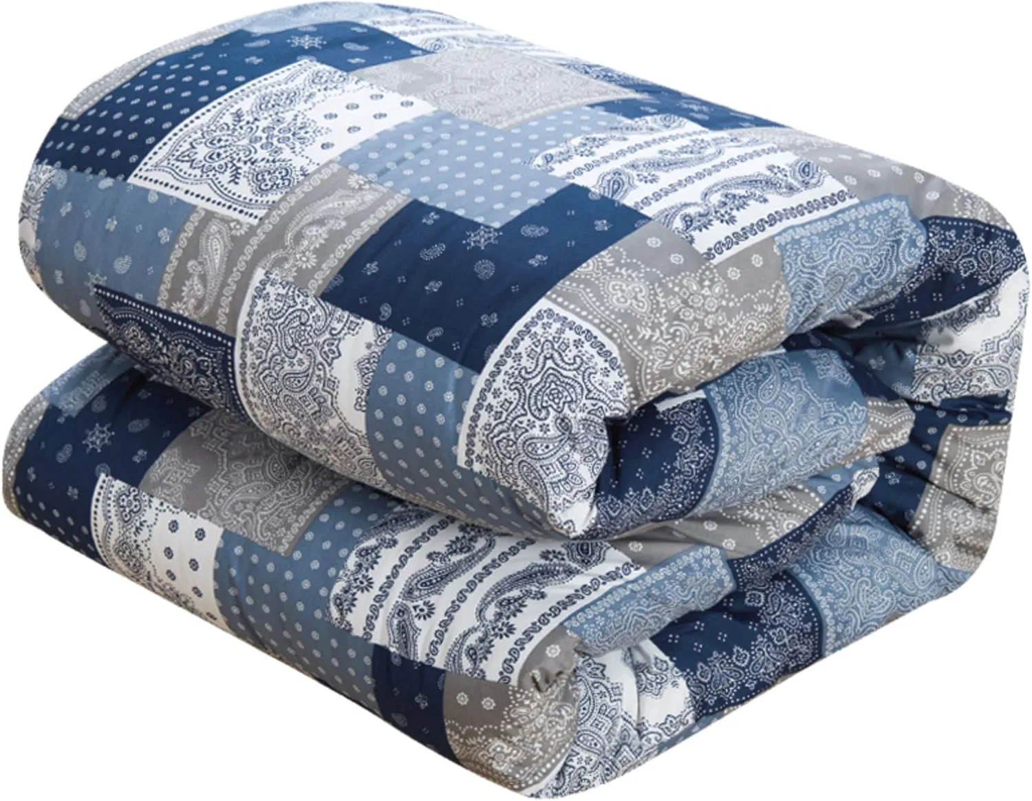 Chic Home Millennia 8 Piece Reversible Comforter Patchwork Bohemian Paisley Print Design Bed in a Bag-Sheet Set Pillowcases Decorative Pillow Shams Included, Queen, Blue