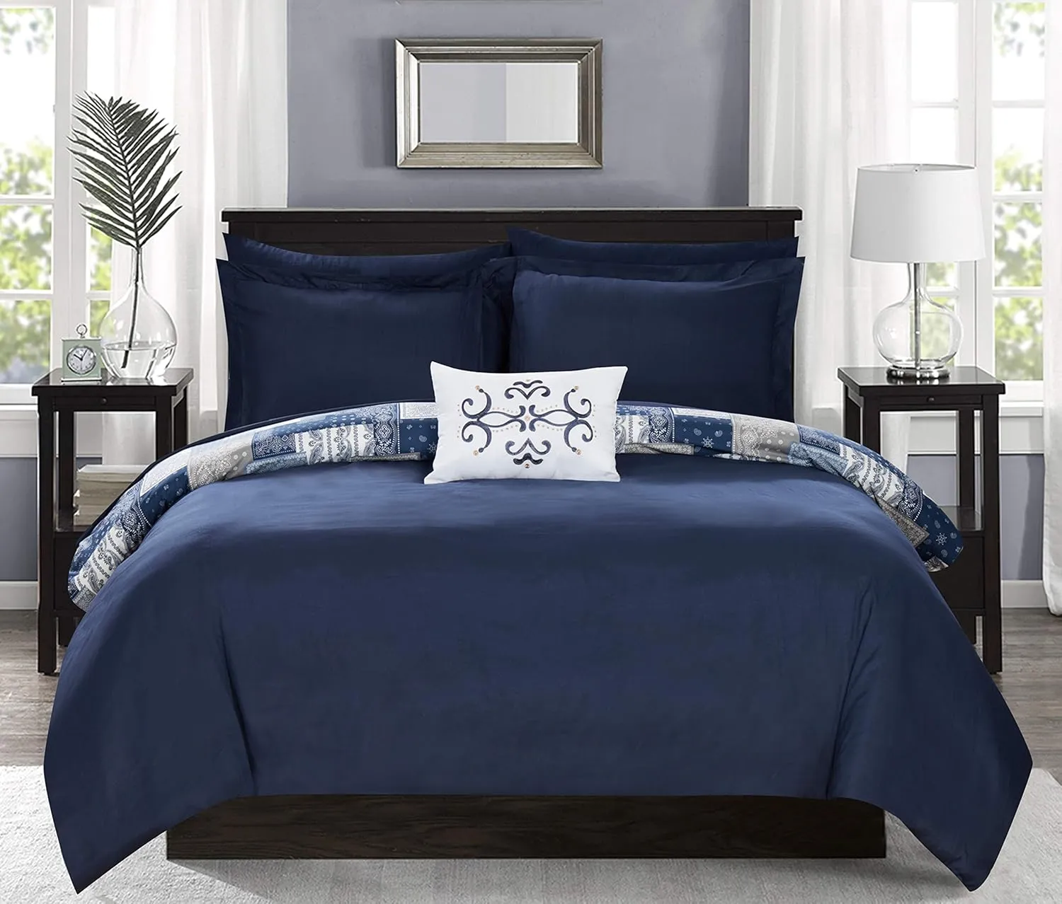 Chic Home Millennia 8 Piece Reversible Comforter Patchwork Bohemian Paisley Print Design Bed in a Bag-Sheet Set Pillowcases Decorative Pillow Shams Included, Queen, Blue
