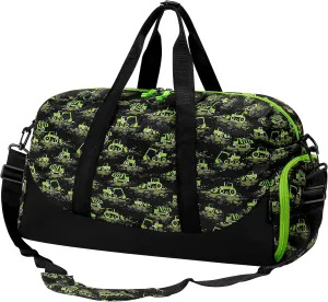 Choco Mocha Kids Duffle Bag Boys Excavator Duffle Bag for Kids Travel Bag Boys Overnight Bag for Kids Duffel Bags Toddler Weekender Bag Children Kids Gym Sports Sleepover Bag 6-8 Neon Green, CM039-20