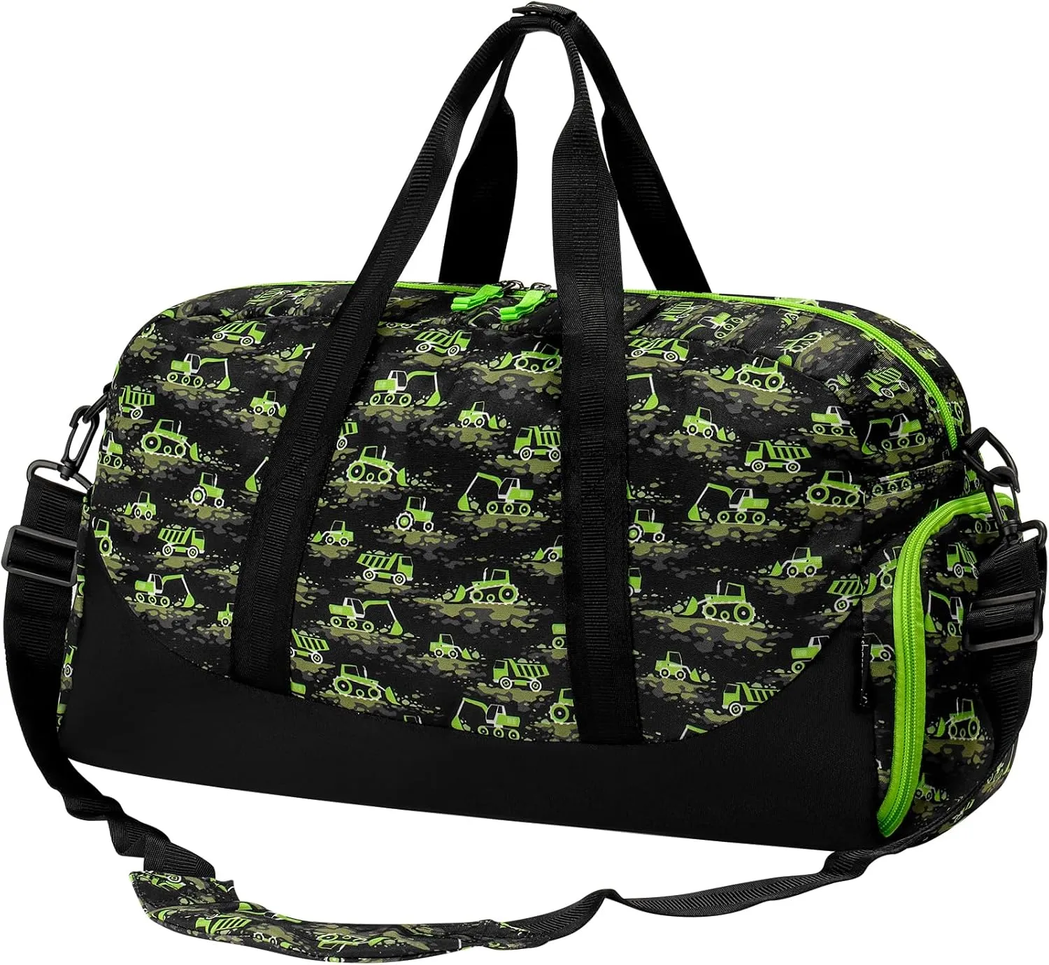 Choco Mocha Kids Duffle Bag Boys Excavator Duffle Bag for Kids Travel Bag Boys Overnight Bag for Kids Duffel Bags Toddler Weekender Bag Children Kids Gym Sports Sleepover Bag 6-8 Neon Green, CM039-20