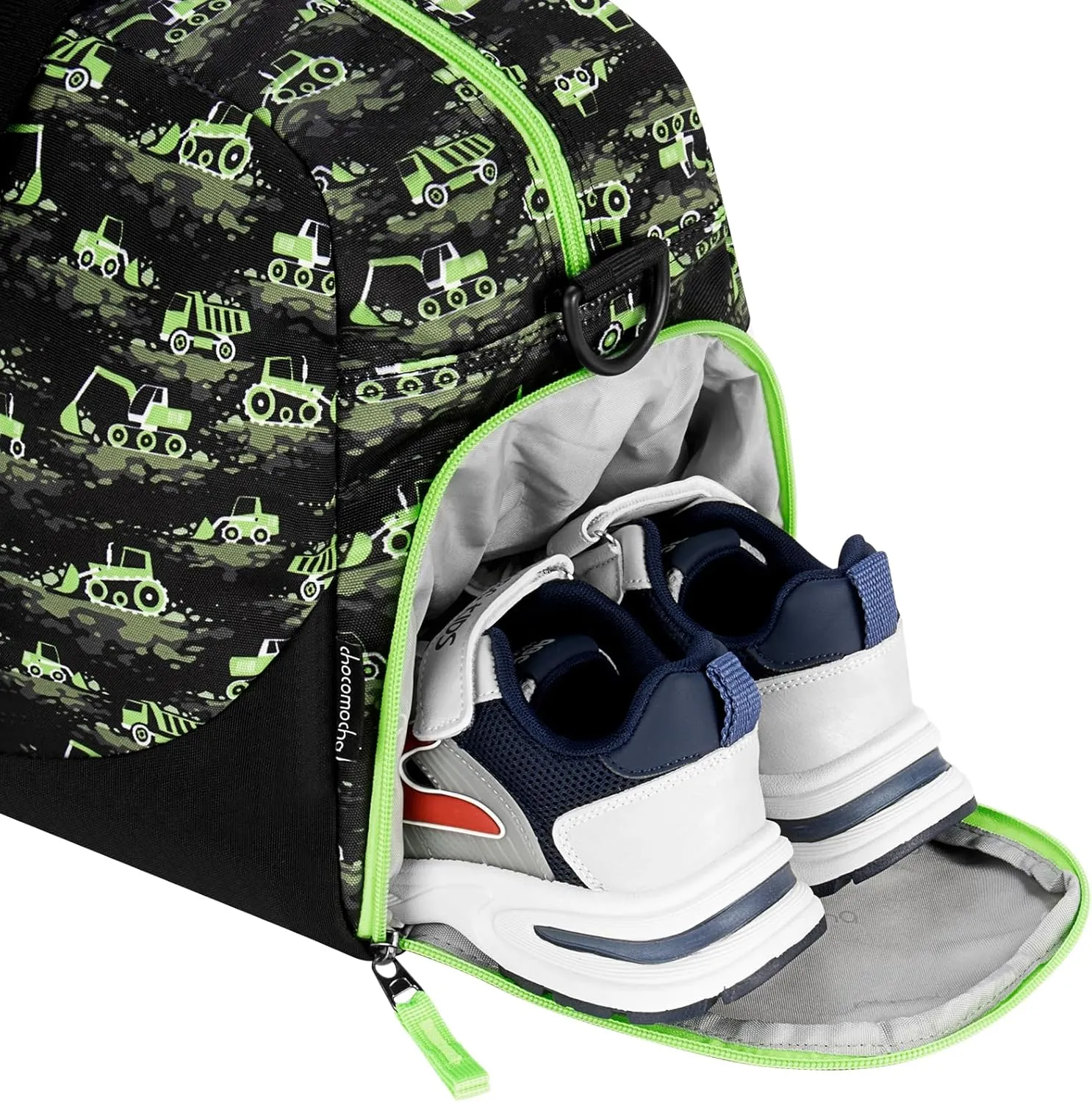 Choco Mocha Kids Duffle Bag Boys Excavator Duffle Bag for Kids Travel Bag Boys Overnight Bag for Kids Duffel Bags Toddler Weekender Bag Children Kids Gym Sports Sleepover Bag 6-8 Neon Green, CM039-20