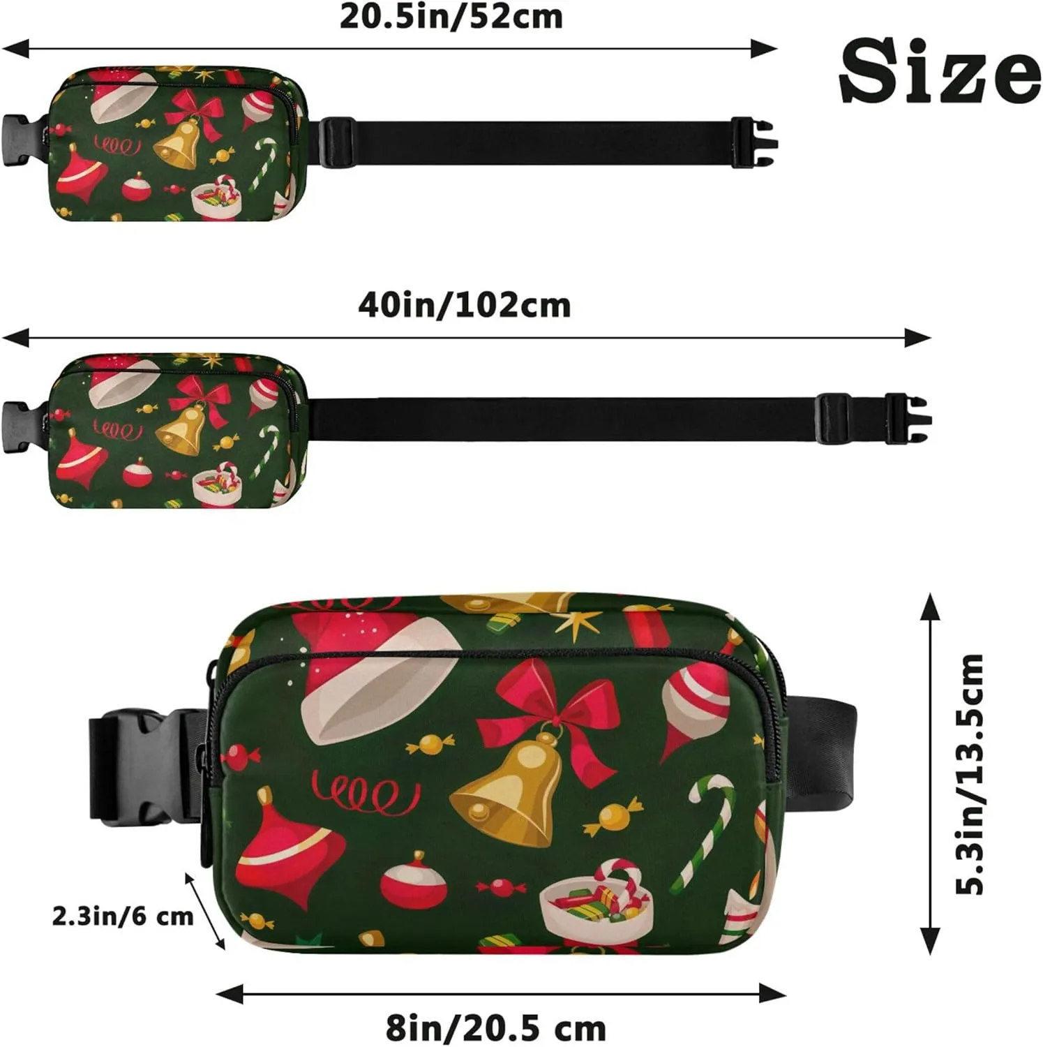 Christmas Santa Hat Bell Waterproof Fanny Packs for Women Hip Pack Belt Bag Bright Cross Body Waist Pack