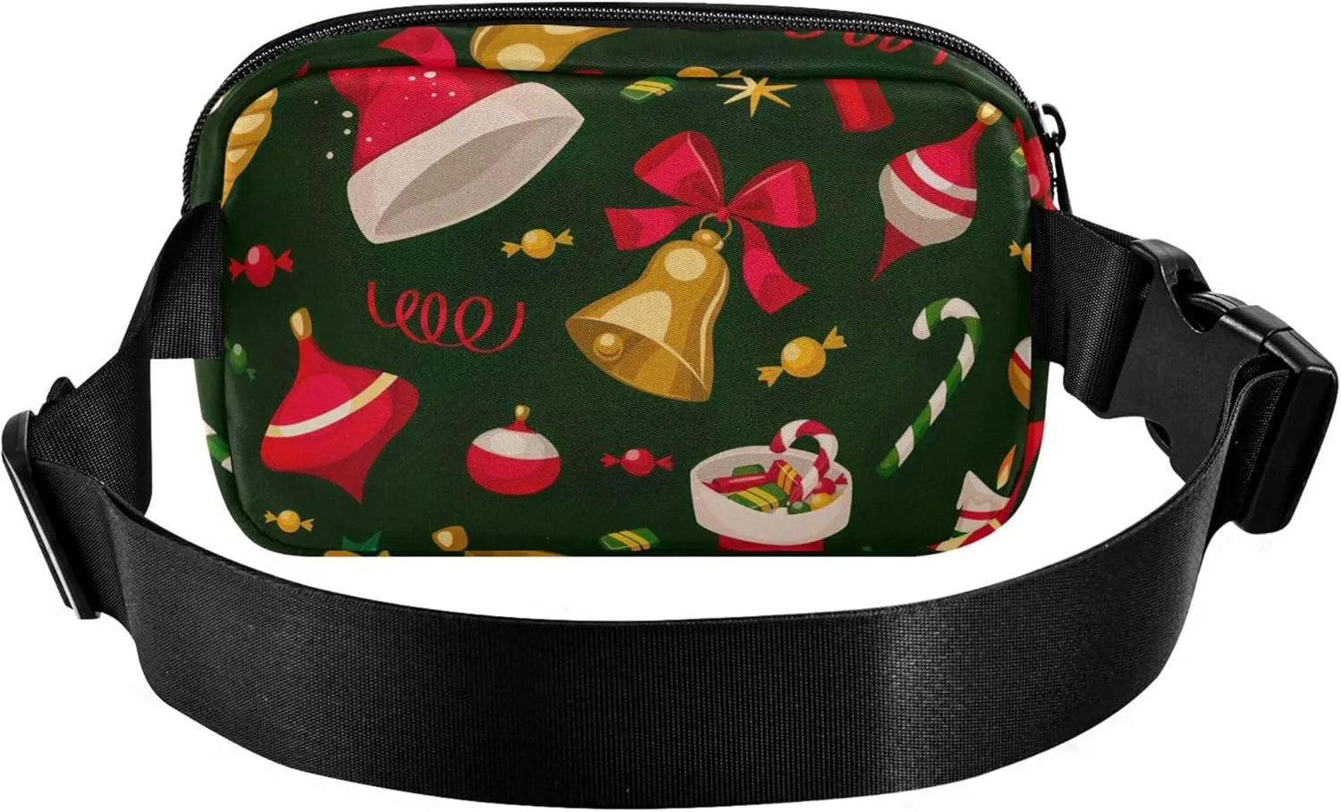 Christmas Santa Hat Bell Waterproof Fanny Packs for Women Hip Pack Belt Bag Bright Cross Body Waist Pack