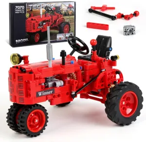 Classic 1/12 Red Tractor Building Blocks Set,Farm Tractor Building Kit Toy for Kids Ages 6 ,STEM Educational Construction Kit for Kids 302 PCS with Shifting & Steering & Flip Hood Structure